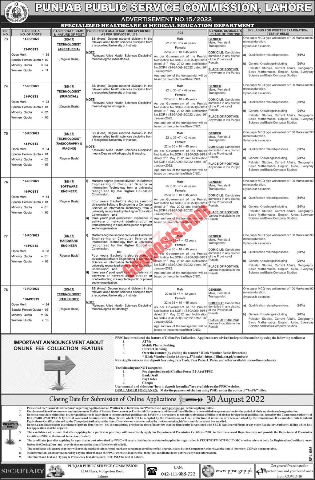 Punjab Public Service Commission PPSC Lahore Jobs 2022 - PaperPk Jobs